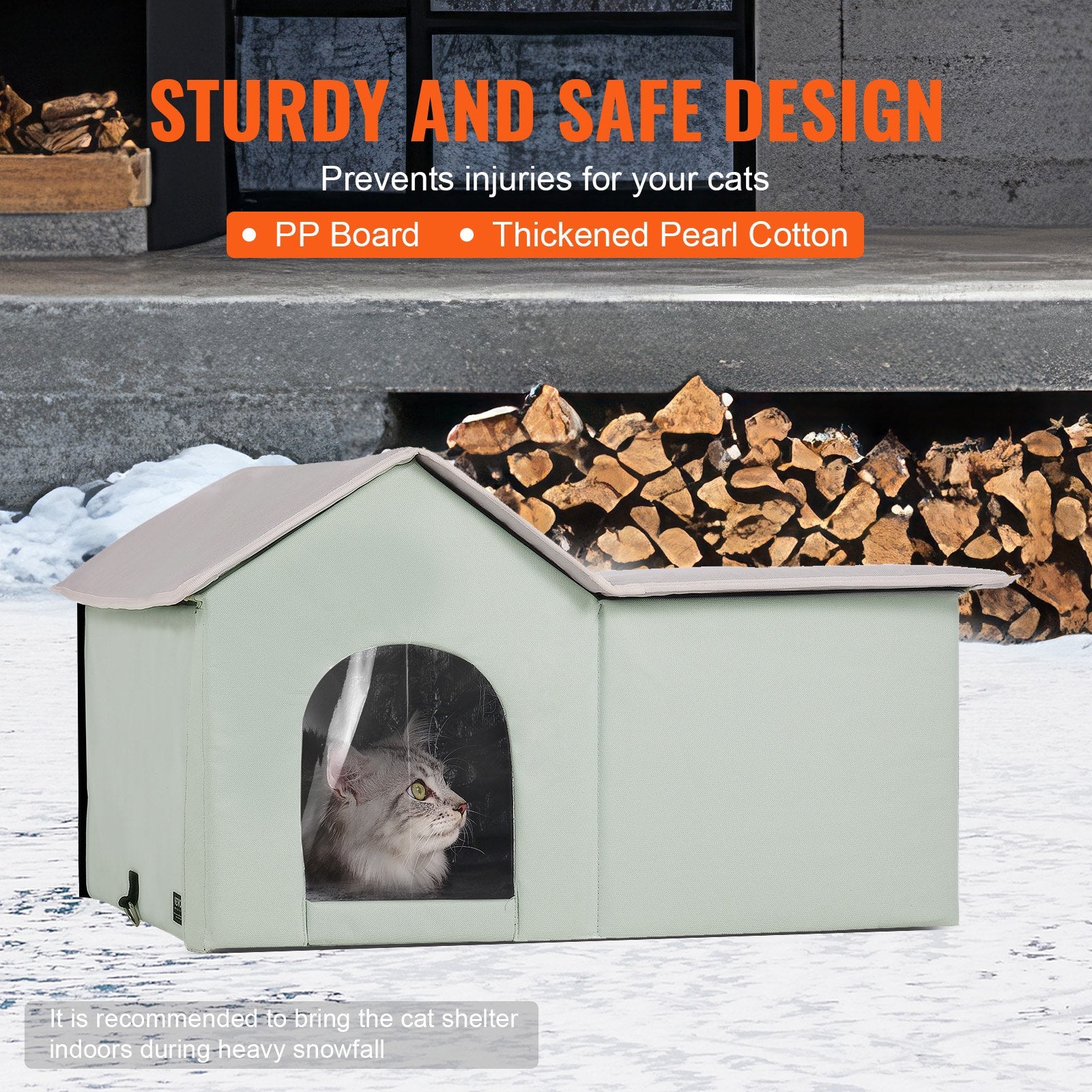 Heated Cat House Foldable Kitty Shelter With Heated Pad Green Large