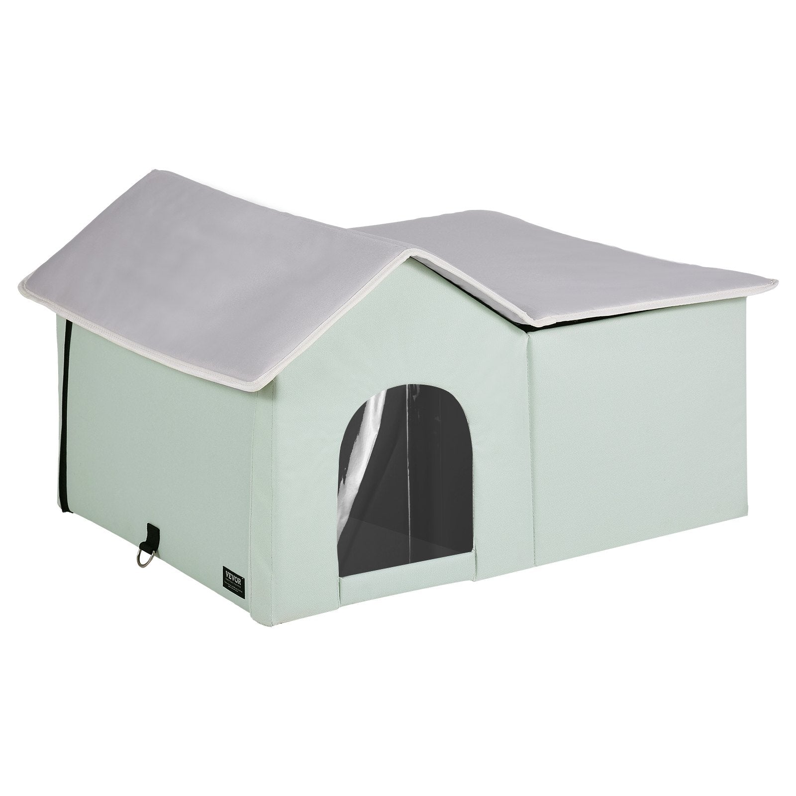 Heated Cat House Foldable Kitty Shelter With Heated Pad Green Large