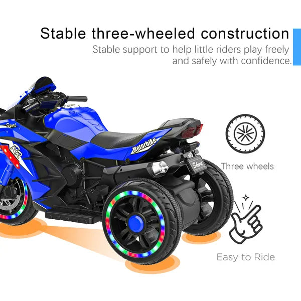 Kids Powered Ride-ons Toy, Kids Motorcycle For 3-6 Years, 12V Electric Ride On Motorcycle With Light Wheel & Bluetooth Music-Blue