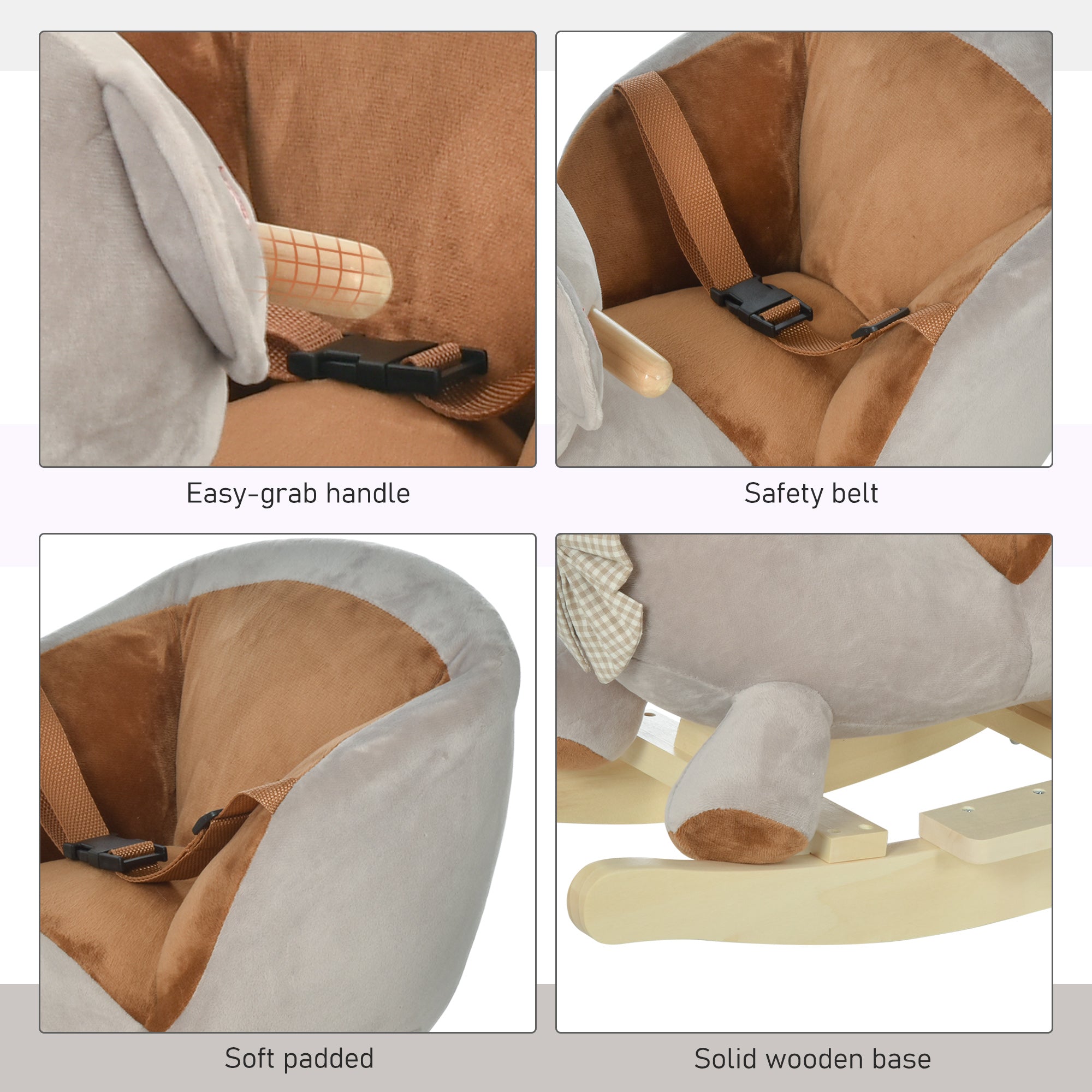 Kids Plush Rocking Horse Giraffe Style Themed Ride-On Chair Toy With Sound