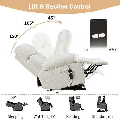 Oversized Power Lift Recliner Chair For Elderly, Electric Fabric Recliner Chair For Seniors, Home Theater Seating,Reclining Sofa Chair With Remote Control,Side Pocket ,Spacious Seat  Light Gray