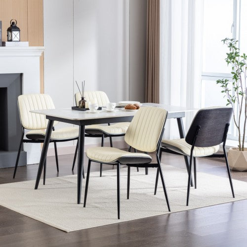 Dining Chairs Set Of 2 Mid Century Modern Retro Faux Leather Chair With Walnut Bentwood Back Upholstered Seat Metal Legs Adjustable Foot For Kitchen Dining Room Chairs