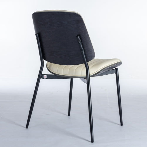 Dining Chairs Set Of 2 Mid Century Modern Retro Faux Leather Chair With Walnut Bentwood Back Upholstered Seat Metal Legs Adjustable Foot For Kitchen Dining Room Chairs