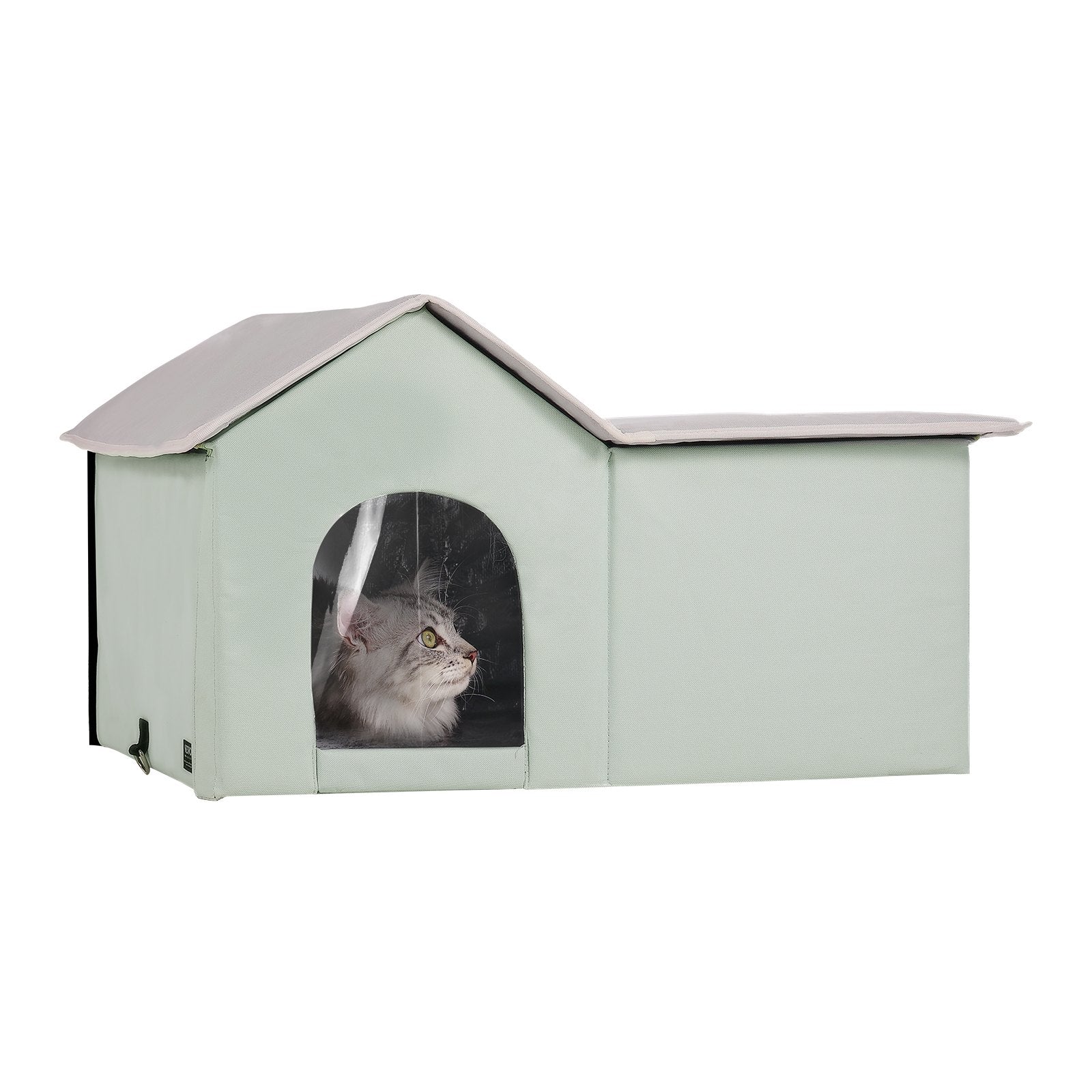 Heated Cat House Foldable Kitty Shelter With Heated Pad Green Large