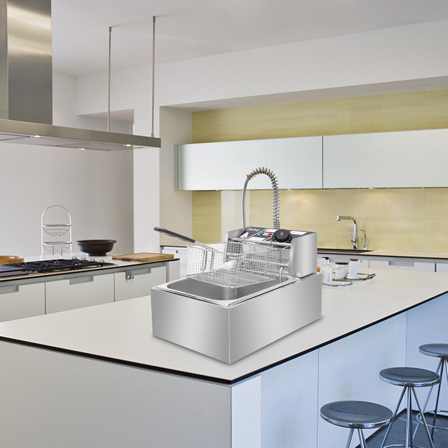 Electric Fryer Silver Stainless Steel Single Cylinder