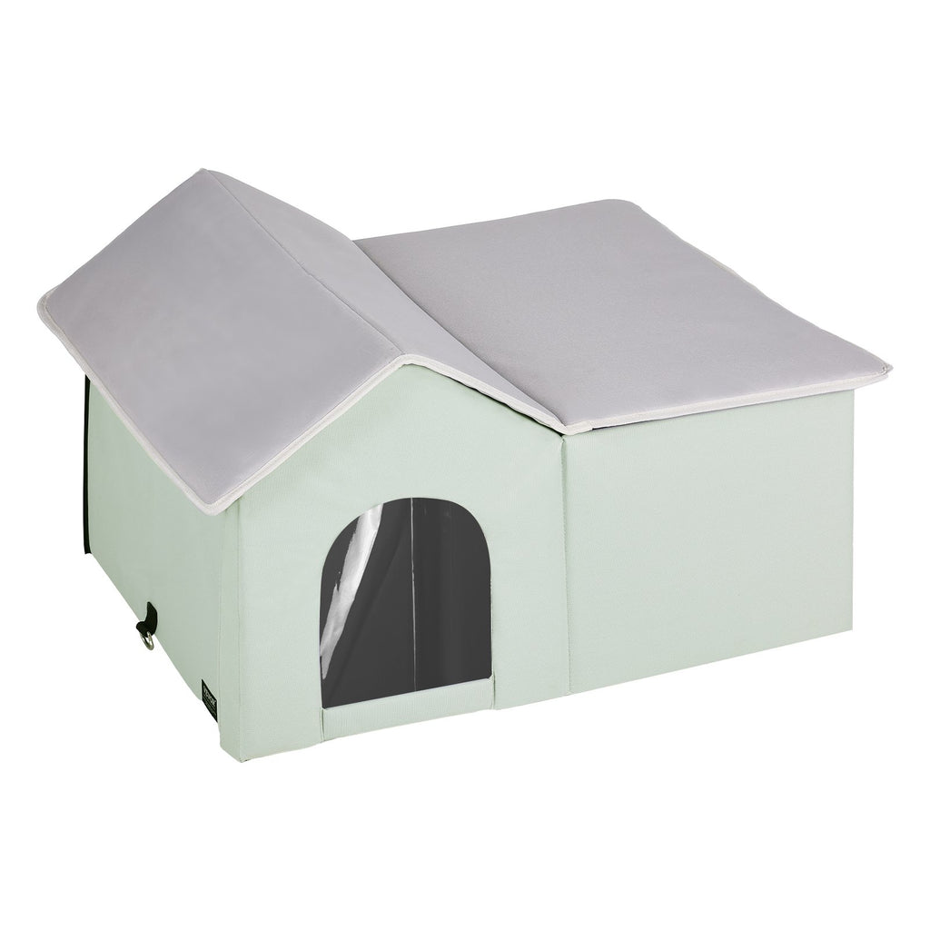 Heated Cat House Foldable Kitty Shelter With Heated Pad Green Large