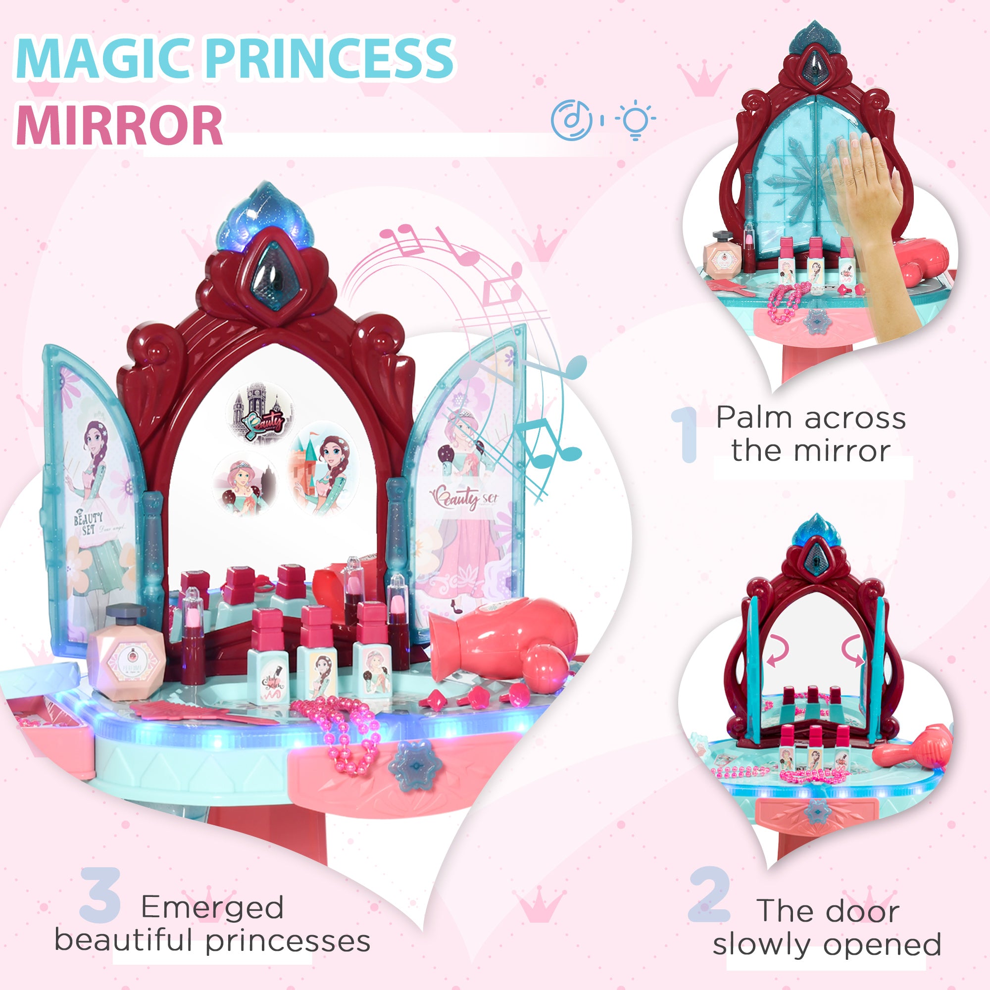Kids Vanity Set with Self-Opening Magic Mirror