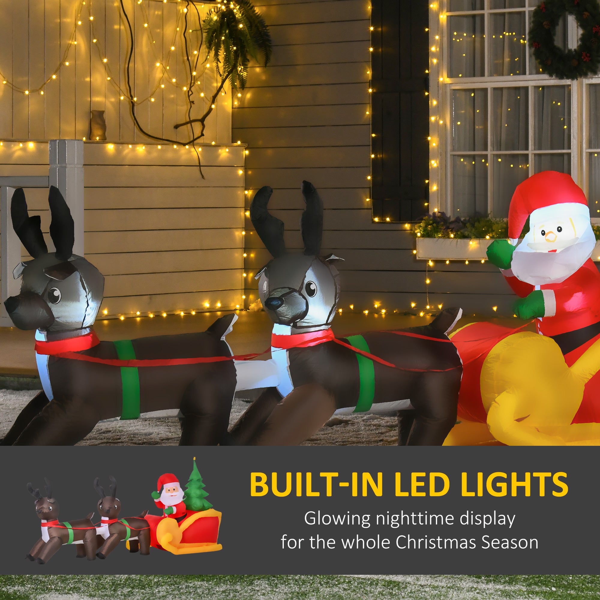 Christmas Inflatable Santa Claus with Sleigh and Reindeer