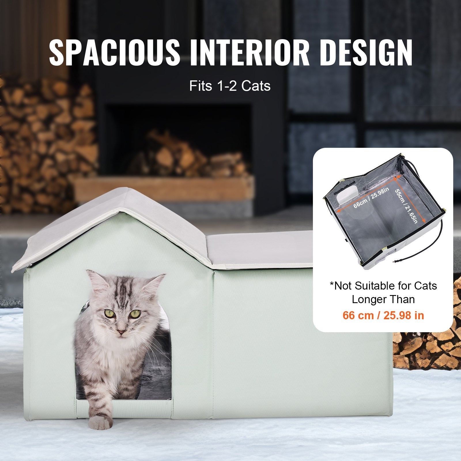 Heated Cat House Foldable Kitty Shelter With Heated Pad Green Large