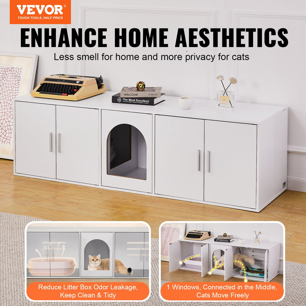 VEVOR Cat Litter Box Enclosure Wooden Litter Box Furniture Hidden  White