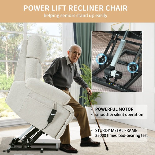 Oversized Power Lift Recliner Chair For Elderly, Electric Fabric Recliner Chair For Seniors, Home Theater Seating,Reclining Sofa Chair With Remote Control,Side Pocket ,Spacious Seat  Light Gray