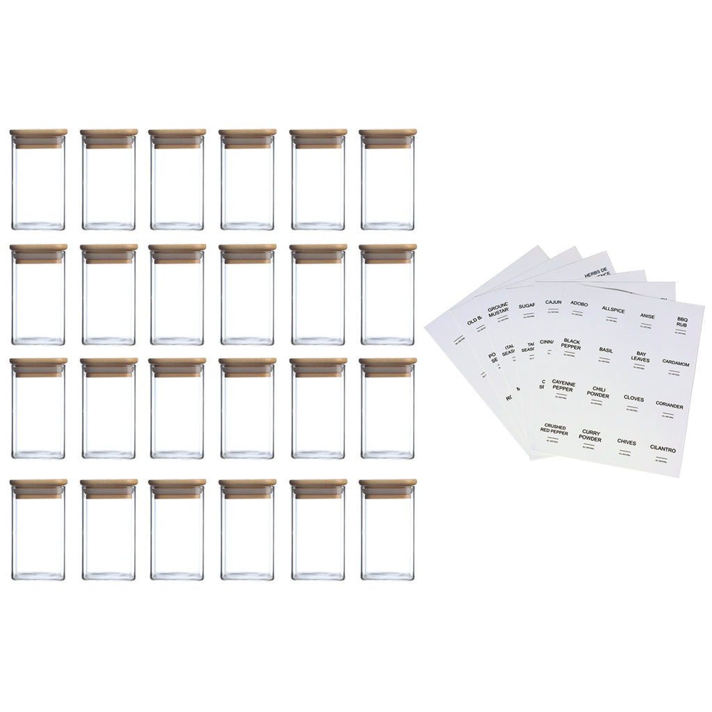 24 PCS Square Seasoning Jars Pepper Bottle Pepper Powder Bottle 240ml Glass Seasoning Jars Salt Jars