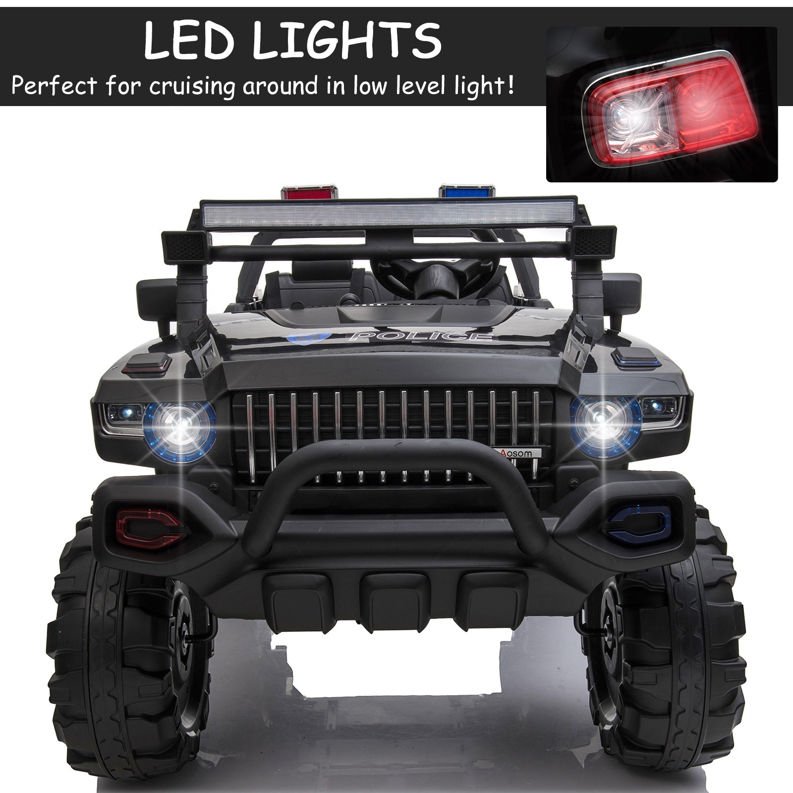 Kids Ride-On Car 12V RC 2-Seater Police Truck Electric Car For Kids with Full LED Lights