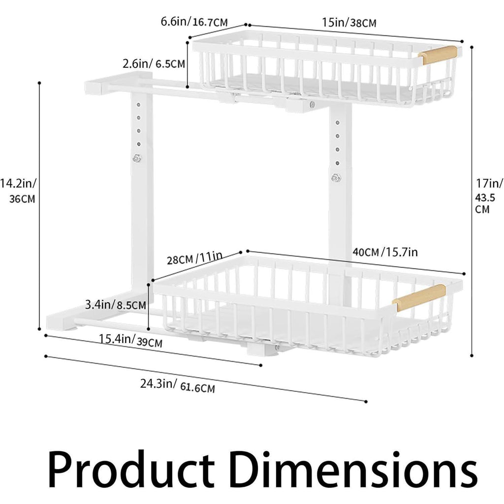 Metal Adjustable Height Two-Tier Drawer Kitchen Bathroom Under Sink Storage Rack