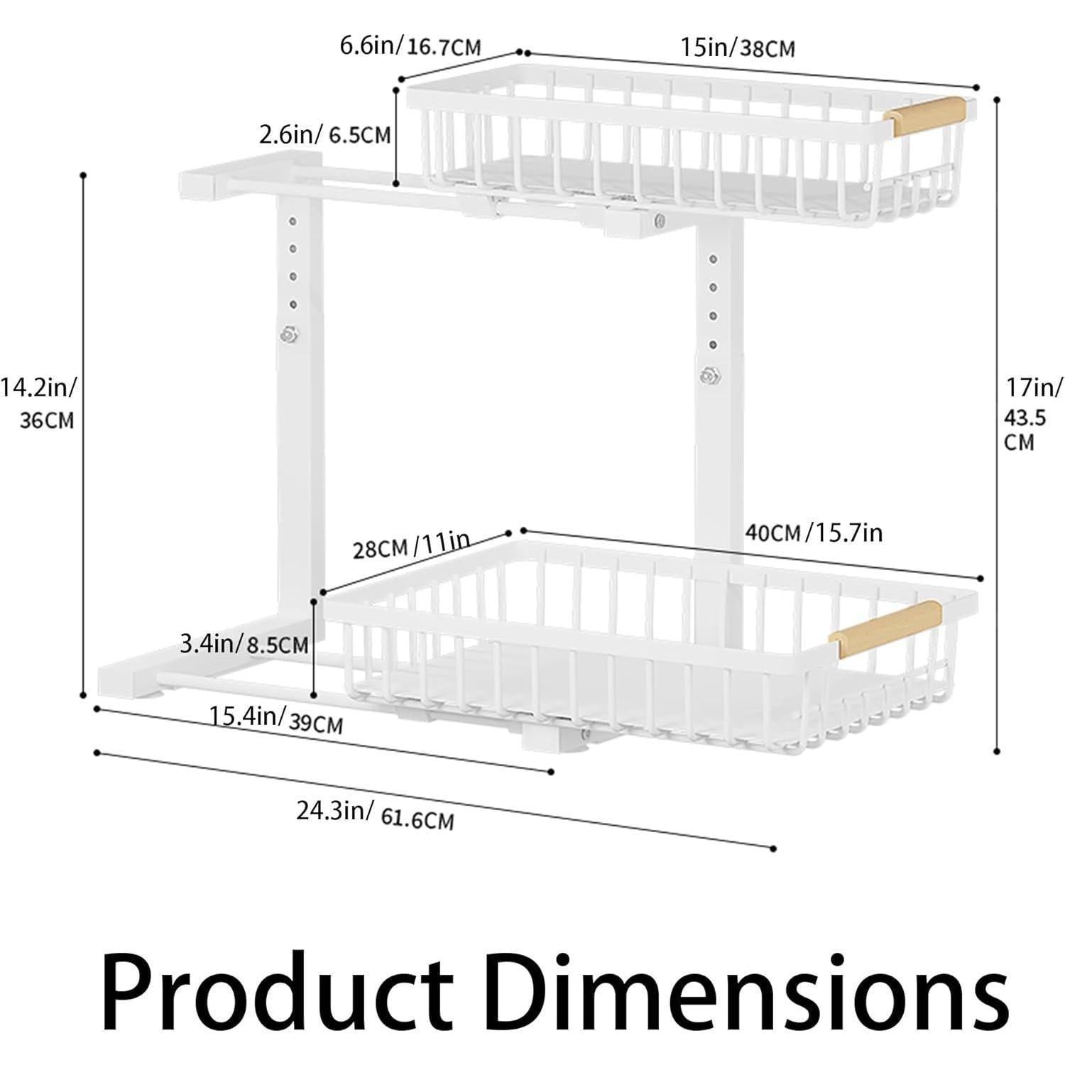 Metal Adjustable Height Two-Tier Drawer Kitchen Bathroom Under Sink Storage Rack
