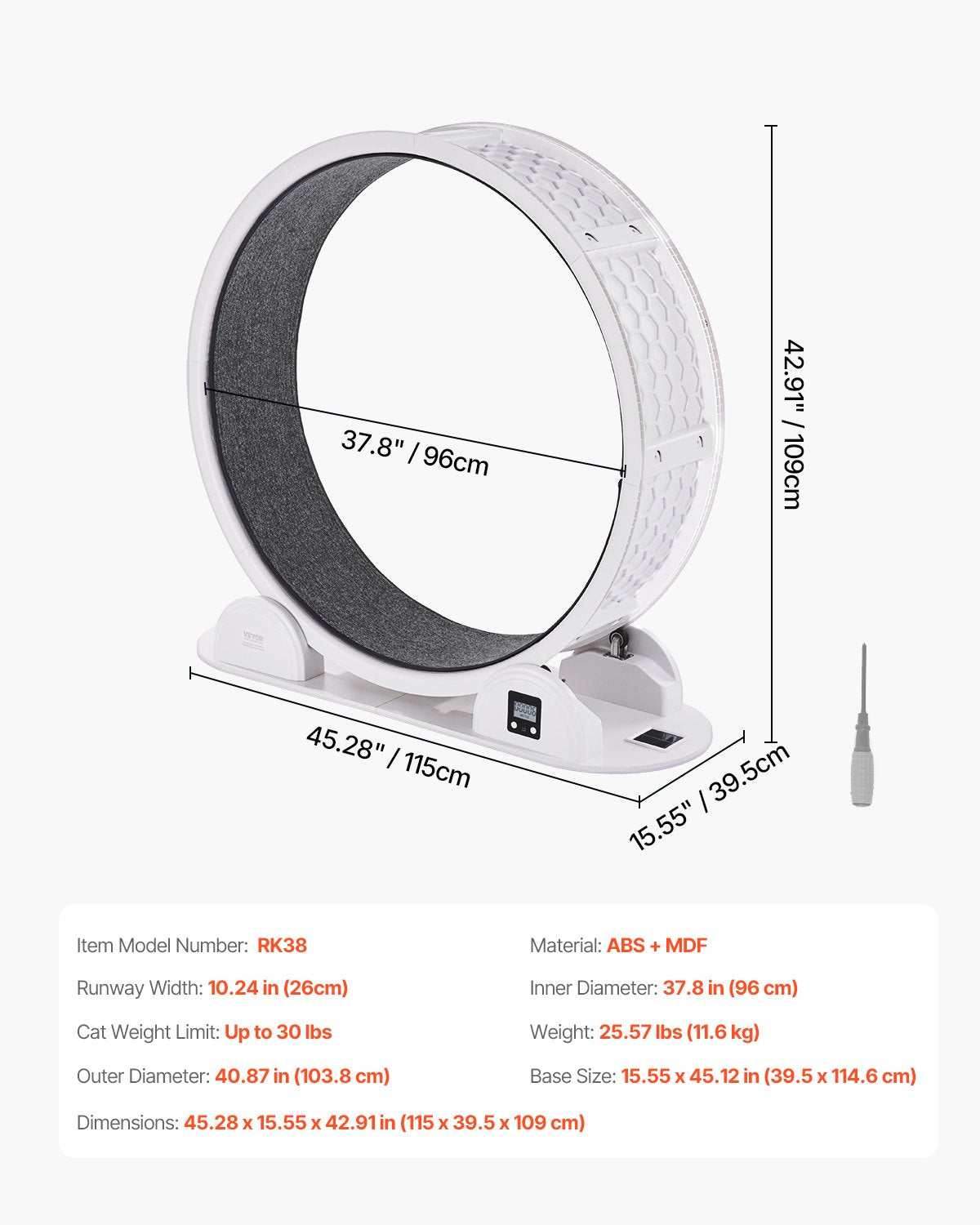 Cat Exercise Wheel With Pedometer 40.8 Cat Treadmill For Pet Health White