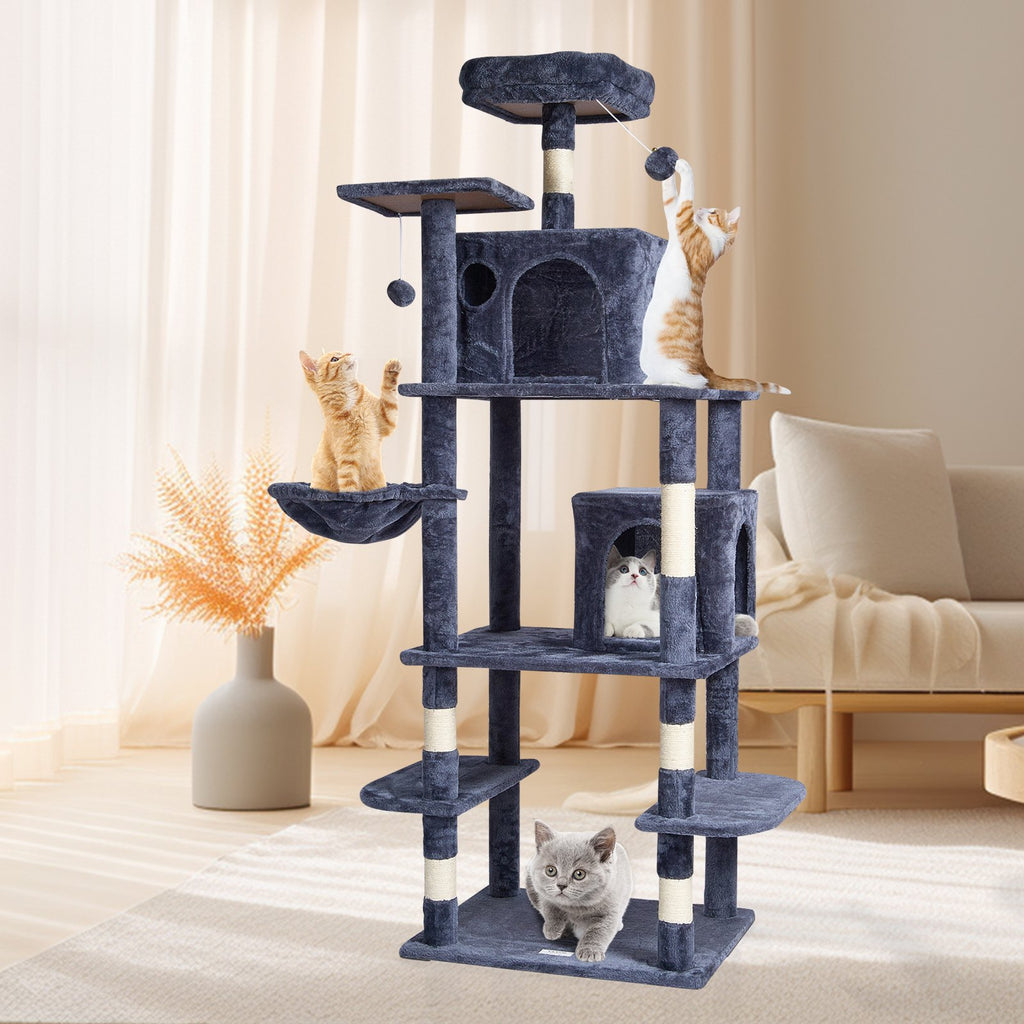 VEVOR Cat Tree Cat Tower With Cat Condos Sisal Scratching Post Dark Grey