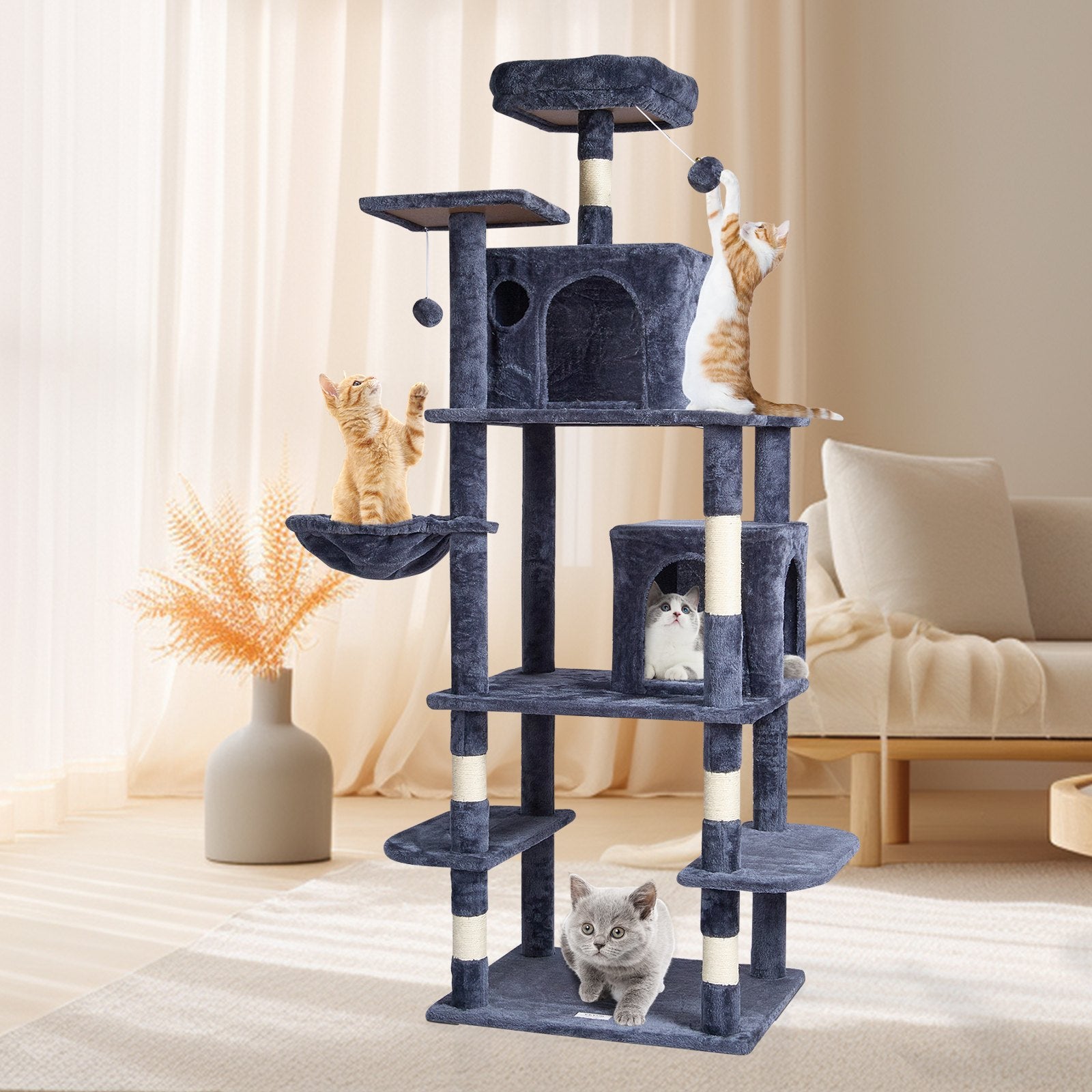 VEVOR Cat Tree Cat Tower With Cat Condos Sisal Scratching Post Dark Grey