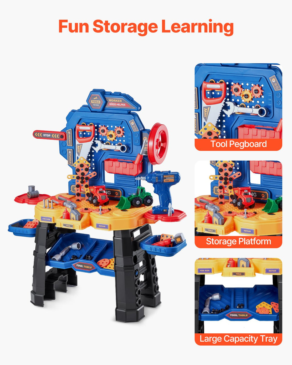 Kids Workbench 181 Pcs Tool Bench With Realistic Tools And Electric Drill