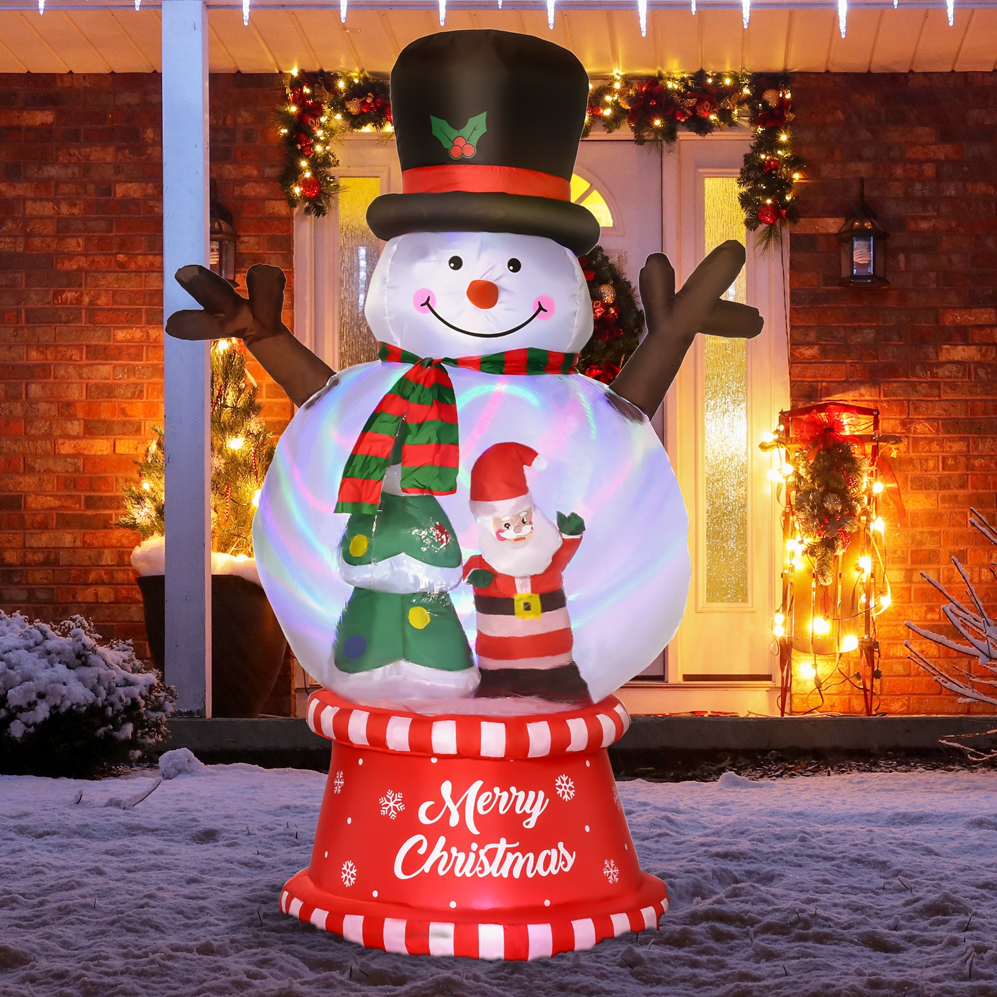 Christmas Inflatables Outdoor Decorations Snowman with Rotating Colorful Light