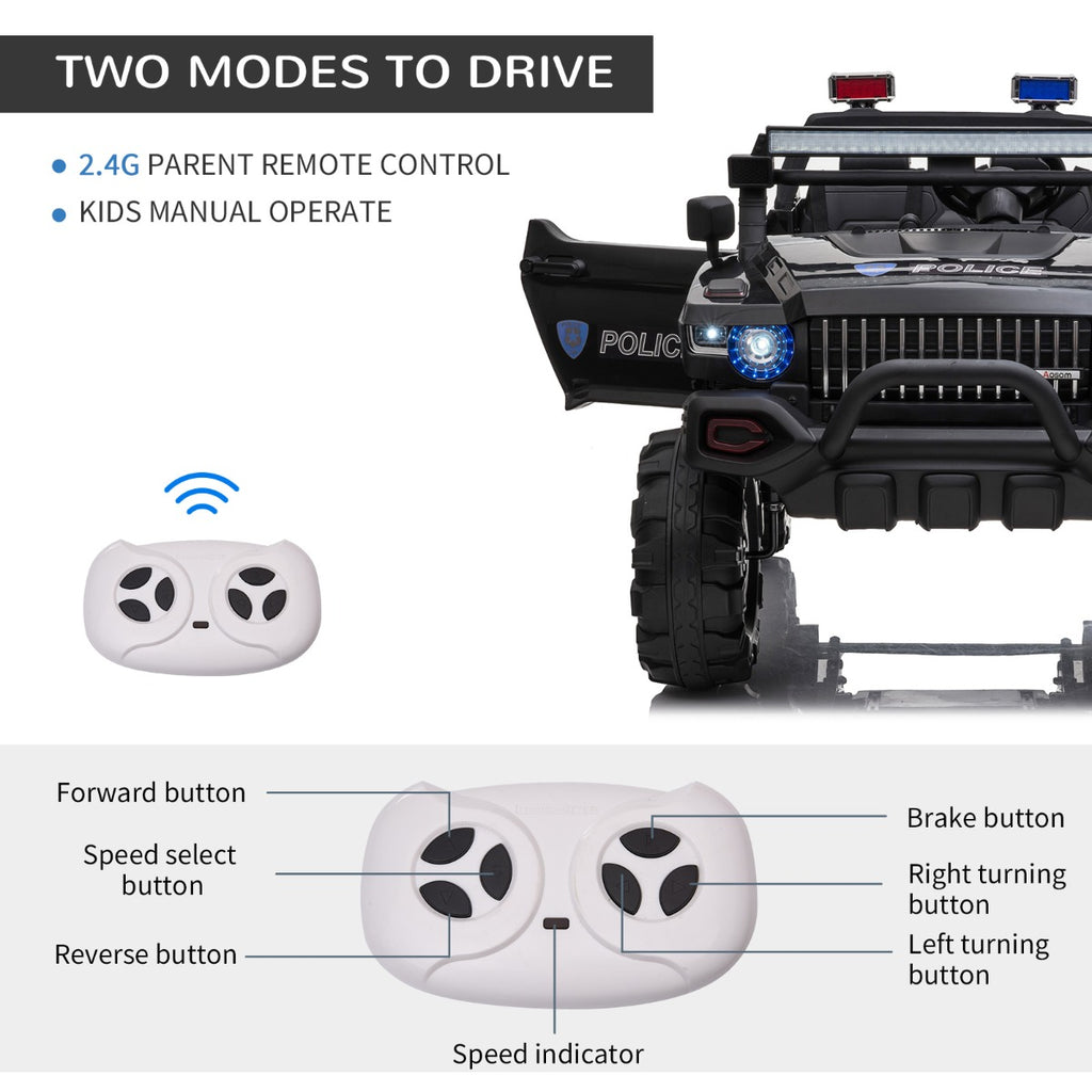 Kids Ride-On Car 12V RC 2-Seater Police Truck Electric Car For Kids with Full LED Lights